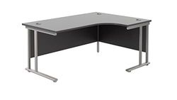 Office Hippo Heavy Duty Office Desk, Right Corner Desk, Strong & Reliable Office Table With Integrated Cable Ports & Twin Uprights, PC Desk For Office or Home - Black Top/Silver Frame