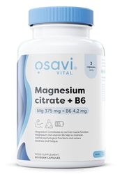 Osavi Magnesium Citrate + B6, 375 mg + 4.2 mg – 90 Vegan Capsules | Supports Energy, Muscle Function & Nervous System | Magnesium Citrate with Vitamin B6 for Stress Relief & Vitality