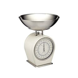 KitchenCraft Living Nostalgia Balança mecânica de cozinha, balança tradicional de inspiração vintage, acessórios para assar e cozinhar, 4 kg (8 lbs) - creme antigo