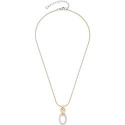 Leonardo Jewels Collana Lena, catena in acciaio inox, catena a ancora rotonda bicolore in oro e argento, ciondolo tempestato di zirconi, lunghezza 42-47, gioielli da donna, 023402, 42 cm, Acciaio