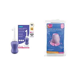 Lansinoh 68420 Douche Intime Périnée - Hygiène Post Partum, Toilette Intime Post Accouchement & Tigex Slip Jetable Maternité, Filet Extensibles, Lavable, Taille Unique, Blanc, Lot de 5