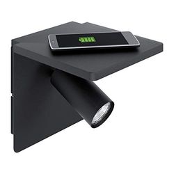 Eglo Ciglia Lampada da Parete a 1 Lampada, Caricatore QI Wireless Charging, Attacco GU10, Alluminio, Acciaio, Nero