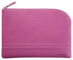 RHODIA 116641C - Faux Leather Zipped Pouch - Lilac - Size M (16x22 cm) - Real Stitching - Orange Fabric Interior - Storage of Documents, Small Supplies
