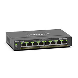 NETGEAR Switch PoE Plus 8 Porte GS308EPP, Supporto VLAN, QoS, Switch Ethernet Gigabit con 8 PoE+ a 123 W, Montaggio Desktop o a Parete