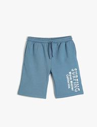 Koton Boys's Trekkoord Zakken Gedrukt Detail Shorts, blauw (620), 9-10 Jaar