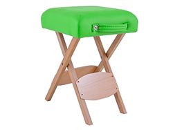 QUIRUMED Taburete Plegable de Madera con Asiento, Tapizado en Color Verde Pistacho, Multiusos, Mesa Auxiliar, Reposapiés, Polipiel, Transportable, hasta 100 kg, 33 x 33 x 48