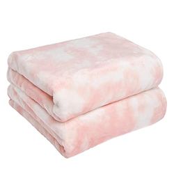 Dreamscene Couverture Ultra Douce en Polaire tie Dye - Jeté de canapé en Peluche - Couvre-lit de Voyage Moelleux et Confortable - 305 x 387 cm - Rose pâle et Blanc