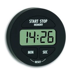 TFA Dostmann digitale timer en stopwatch, 38.2022.01, klein en handig, magnetisch, met geheugenfunctie, zwart, kunststof, (L) 55 x (B) 17 x (H) 55 mm