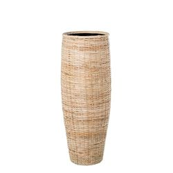 DRW Vaso da pavimento in metallo e decorato in vimini in naturale 26x26x73cm