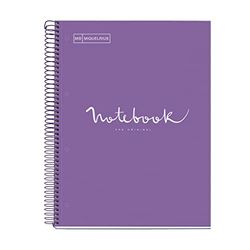Miquelrius A4-notitieboek, 80 vellen, 90 g/m², gestippeld, gelinieerd (stippen), 1 gekleurde strip, microgeperforeerde spiraal, extra stevige omslag, 4 gaten, violet