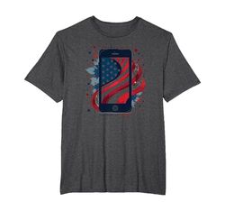 Estrellas, Rayas y teléfonos Inteligentes Camiseta, Hombre Tallas Grandes, Jaspeado Oscuro, 6X Alto
