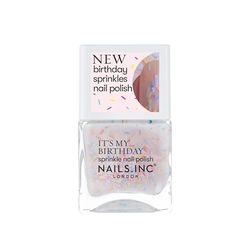 Nails Inc It’s My Birthday, Multicolor, Rainbow Sprinkles, Scented, Glossy, No Chip, Long Lasting, Quick Dry, Air Dry, Professional Manicures & Pedicures, Fingernail & Toenail, Nail Polish, 14 ML