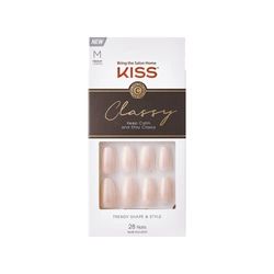 KISS Classy Nails Collection, Cosy Meets Cute, Medium Length Coffin Shaped Fake Nails, Includes 28 False Nails, Nail Glue, Nail File, and Manicure Stick