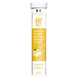 HYDROP ELECTROLYTE GRANIONS - Electrolytes Hydratation SANS SUCRE - Fabriqué en France - Vitamines, Minéraux, Magnesium - Pastille Hydratation - 20 Pastilles Effervescentes avec Electrolytes - Citron