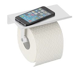Allstar Dérouleur papier WC Walli blanc - avec tablette de rangement, Acier, 18 x 9.5 x 7.5 cm, Blanc