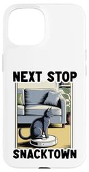 Next Stop Snacktown Robot Vacuum Cleaner Funny Cat Case for iPhone 15