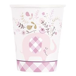 Unique- Bicchieri di Carta-266 ml-Baby Shower con Elefante Floreale Rose-Confezione da 8, Pink, 82229