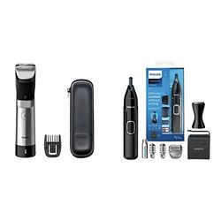 Philips Beard & Trimmer for Men, 9000 Prestige, 20 Length Settings, SteelPrecision Blades, UK 3-Pin Plug- BT9810/13 & Philips Series NT5650/16 5000 Battery-Operated Nose, Ear and Eyebrow Trimmer