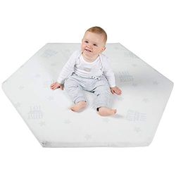 roba Springgårdsmadrass sexkantig - safe asleep® - Babymadrass för sexkantiga springgårdar - Springgårdsinlägg med avtagbart Jacquardöverdrag
