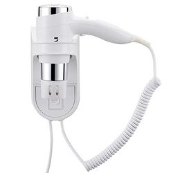 Bakaji Muro Phon Wanddroger voor badkamer, vermogen 1600 W, 2 snelheidsniveaus, kleur wit en zilverkleurig voor huis hotel met tuit