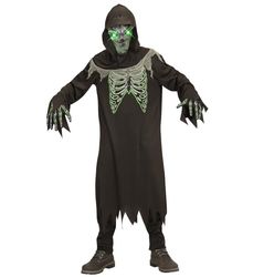 W WIDMANN MILANO Party Fashion - Costume da bambino Mietitore, veste, guanti, cappuccio, maschera con occhi luminosi, demone, Halloween