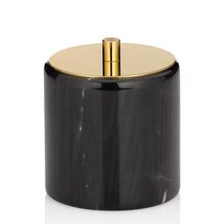 kela 20015, Contenitore portaovatta con Coperchio, Marmo/Acciaio Inox, Ø 9,5 cm, Altezza 11 cm, 'Liron', Nero/Oro