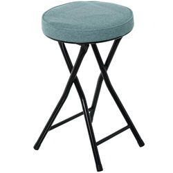 DRW Taburete Plegable de Metal y Tela en Negro y Verde 30x30x49 cm