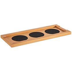 APS 11705 buffetplank van eikenhout, 47 x 19 cm, H: 2 cm, incl. 3 inzetstukken van kunstleer Ø11 cm