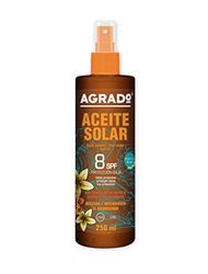 Aceite Protector Solar Hidratante con Factor de Protección Solar 8 SPF UVA UVB en Spray Resistente al agua 250 ml Textura ligera Invisible - Agrado