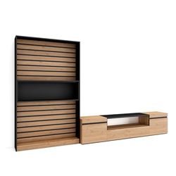Skraut Home Woonkamermeubels voor tv | Eettafelset | 210 x 186 x 35 cm | voor tv's tot 80 inch | TV meubels | moderne stijl | eiken en zwart