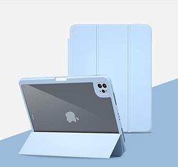Rotating Case for iPad Pro2020 11 Inch, 2 in 1 Detachable Transparent Cover and Semi-Silicone Protective Case with Pen Holder, Lightweight Stand Cover Auto Sleep and Wake Up (Blue)