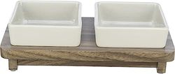TRIXIE Set Ciotola per Cani City Style 2 x 400 ml in Ceramica Bianca – Pratica Ciotola per Cani di Grossa Taglia 12 x 12 cm su Base in Legno, Robusta e Lavabile in lavastoviglie – 24824