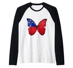 Bandera de mariposa de Samoa, bandera de Samoa, recuerdo de raíces de Samoa Camiseta Manga Raglan