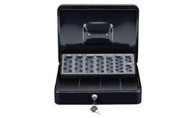 BLACK+DECKER Caja de 4 compartimentos con clasificador de monedas, 30,5 x 8,5 x 24 cm, incluye 2 llaves, metal, color negro