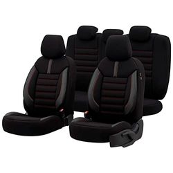 OtoM Fundas de Asiento universales de Tela/Cuero 'Limited' Negro + Costura roja - 11 Piezas - compatibles con airbags Laterales