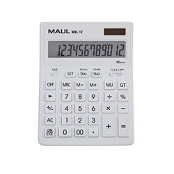 MAUL Calculatrice de Bureau MXL 12 | Calculatrice à 12 Chiffres avec calcul de Taxes | Grande Calculatrice de Bureau Professionnelle | Alimentation Solaire et à Pile | 20,5 x 15,5 cm | Blanc