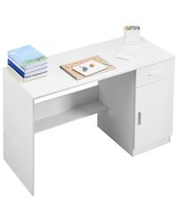 VEVOR Petit Bureau avec tiroir pour Chambre à Coucher, Table d'étude Simple en Bois pour Dessiner, Lire et écrire, Bureau d'ordinateur en MDF avec Rangement et étagère réglable, pour Maison, Blanc