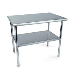 WAS 1970 140 - Tavolo da lavoro in acciaio cromato con piano di lavoro rinforzato e ripiano, altezza regolabile, lunghezza 140 cm, larghezza 70 cm, altezza 89 cm