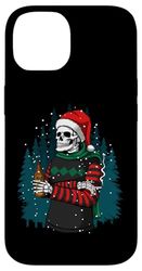 Skeleton Drinking Beer Wearing Santa Hat, Christmas Trees Case for iPhone 14
