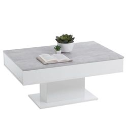 FMD Möbel, 672-002E Avola 2 salontafel, hout/beton, wit edelglans, afmetingen 100,0 x 65,0 x 45,0 cm (b x h)