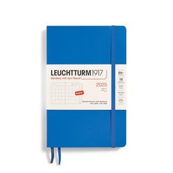 LEUCHTTURM1917 370807 Monthly Planner & Notebook 2025, Paperback B6+ Softcover - 16 Months, Lined - Sky, English