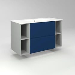 Diventa Modello Diva Star, Mobile Bagno sospeso 100cm con 2 cassetti spaziosi, 4 vani a giorno e lavabo dal design moderno, colore blu e bianco