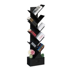 Relaxdays Petite bibliothèque prenant la Forme d'un Arbre, 9 Branches, H x L x P : 146 x 38 x 22 cm, Noire