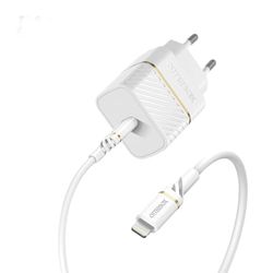 OtterBox EU Caricatore murale USB-C PD 20W con Cavo Resistente USB-C a Lightning, MFi, Kit Fast Charging per iPhone e iPad, Design Anti Cadute Ultra Durevole, Bianco