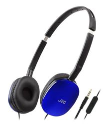 JVC HA-S160M-A-U Casque Plat Pliable et Compact Couleur Brillante avec Interrupteur Marche/arrêt pour Microphone, idéal pour Le télétravail et Les réunions en Ligne (Bleu)