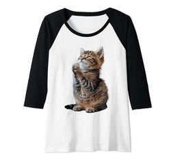 Mujer Meditar Gatito Santo Gato Mediador Fe Dios Religión Camiseta Manga Raglan