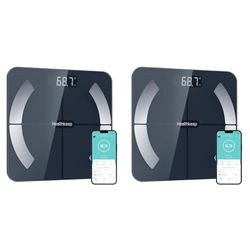 Healthkeep Pèse Personne Numériques, Balance Connectée Bluetooth Impédancemètre avec 13 Données Corporelles (BMI/Graisse Corporelle/Masse Osseuse/BMR/Muscle/Eau) pour APP Max 180kg (Lot de 2)