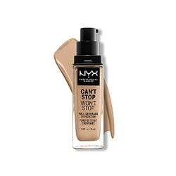 NYX Professional Makeup Base de maquillaje Can't Stop Won't Stop Full Coverage Foundation, Larga duración, Waterproof, Fórmula vegana, Acabado mate, Tono: Buff