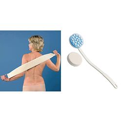 Flannel Strap Double Sided & Sammons Preston Lotion Applicator with Massage Head, Long Handle and Foam Massaging for Back, Easily Apply Lotions, Creams, Oils, Pain Relief Gel, Suncreen, Mobility Aid