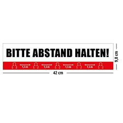 Close Up Floor Stickers Pack of 5 Bitte Abstand halten (42 x 9.2 cm) Safety Distance Sticker Outdoor and Indoor Floor Stickers UV and Weatherproof